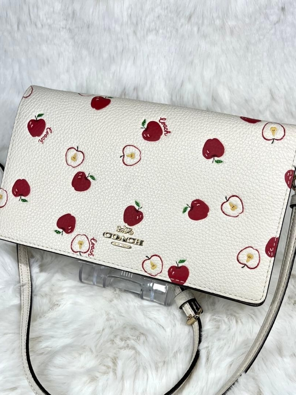 Coach Cream Crossbody Bag with Red Apple Print